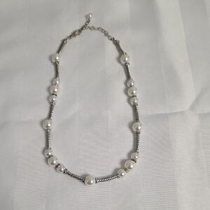 Elegant Silver and White Pearl Necklace